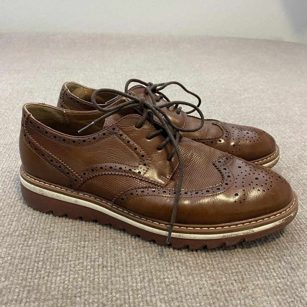 Steve Madden Shoes Mens Size 8 Brown Leather Wingtip Brogue Dress Oxfords Casual
